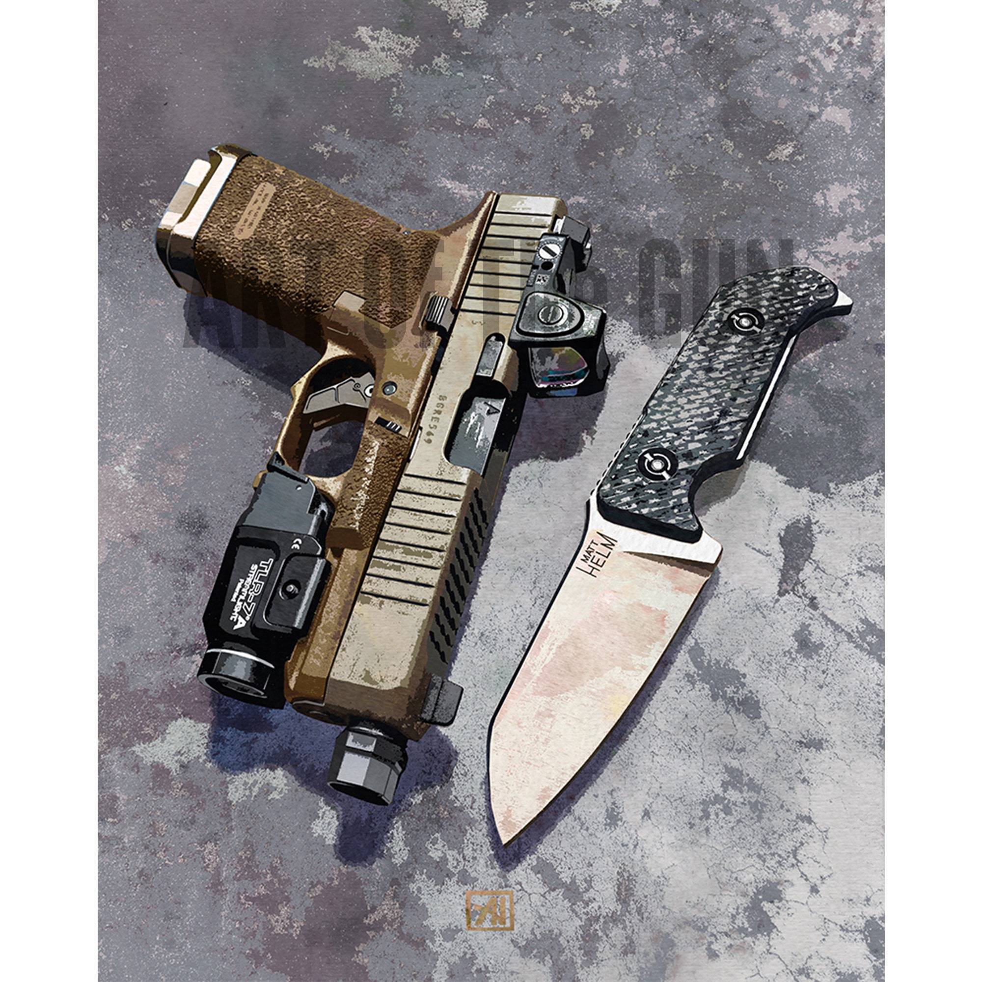 Art of the Gun Glock 19X & Matt Helm Work Knife Art Print Firearms