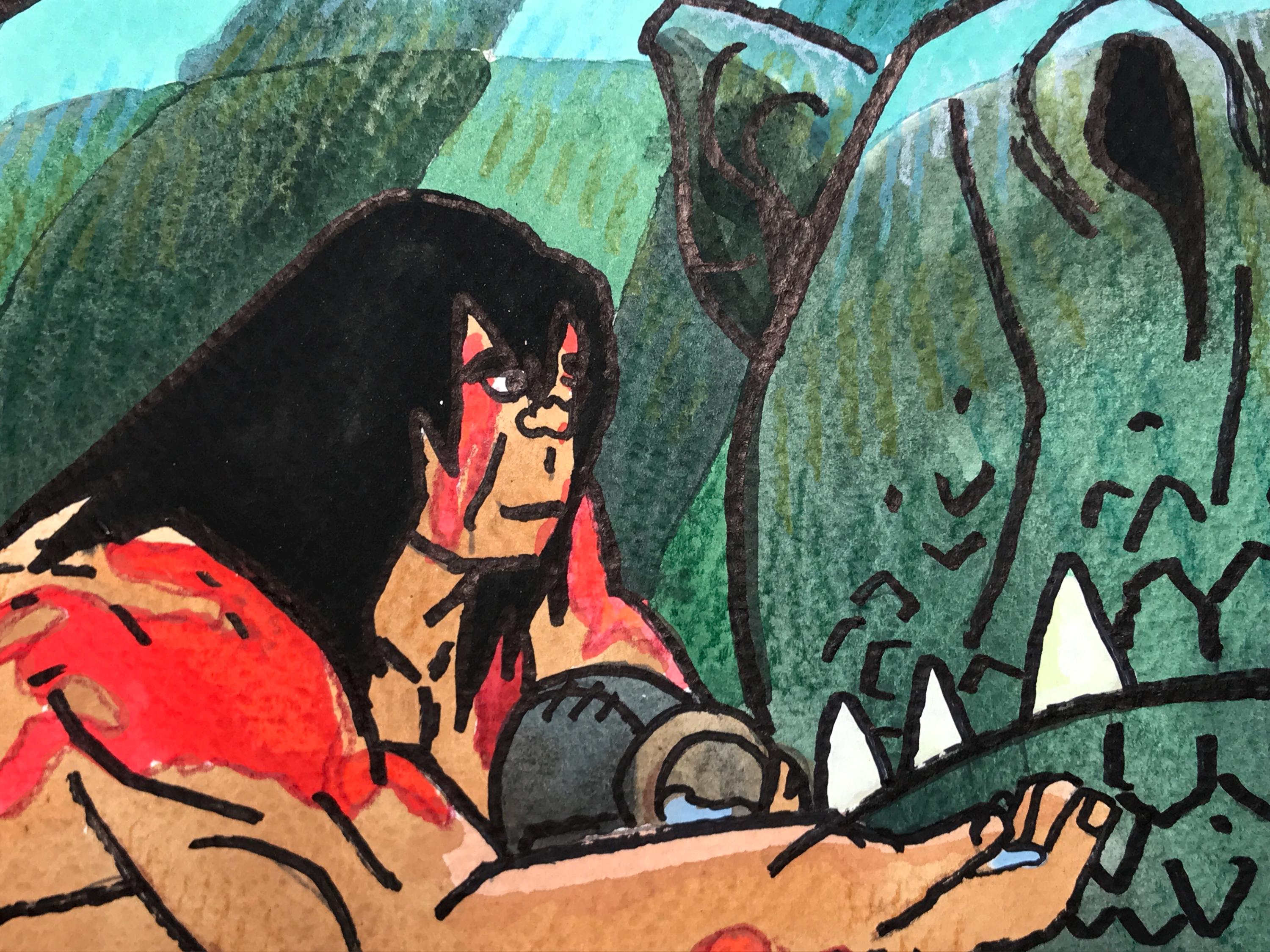 Spear Takes Care of Fang 12x18 Watercolor Painting | Inspired by