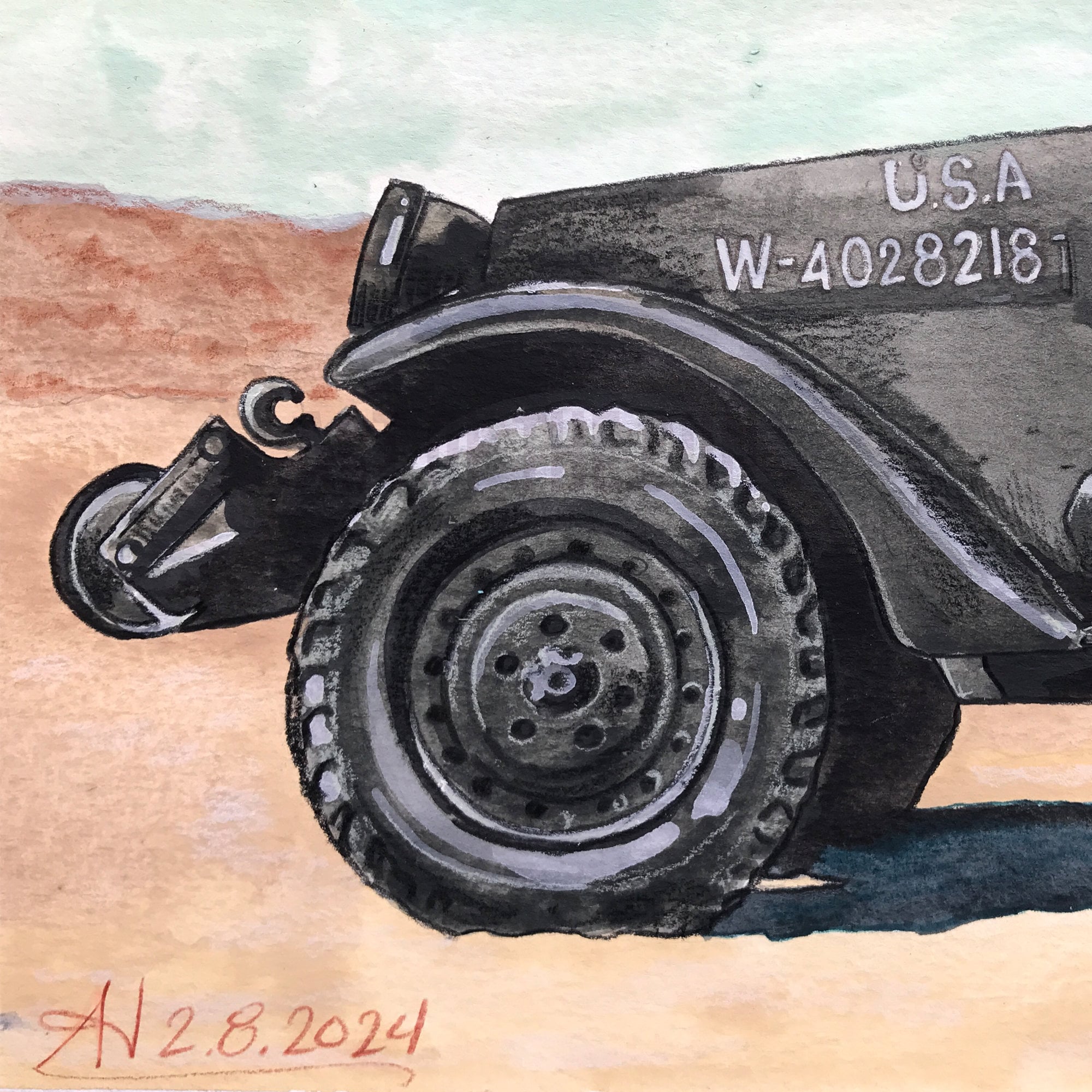 WW2 US Army M3 Halftrack Ambulance 1942 12x18 Original Watercolor