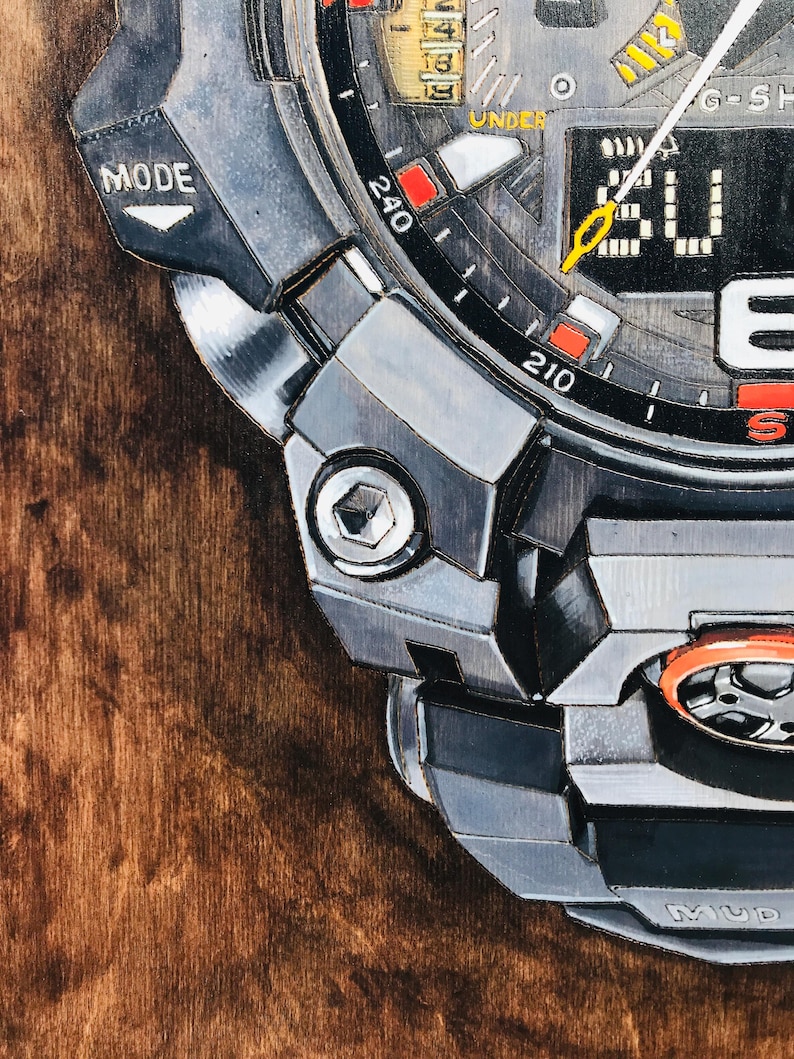 G Shock MUDMASTER GWGB1000EC - 18x24 Original Tactical Watch Painting on Wood Board bild 7