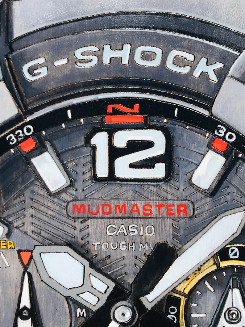 G Shock MUDMASTER GWGB1000EC - 18x24 Original Tactical Watch Painting on Wood Board bild 4