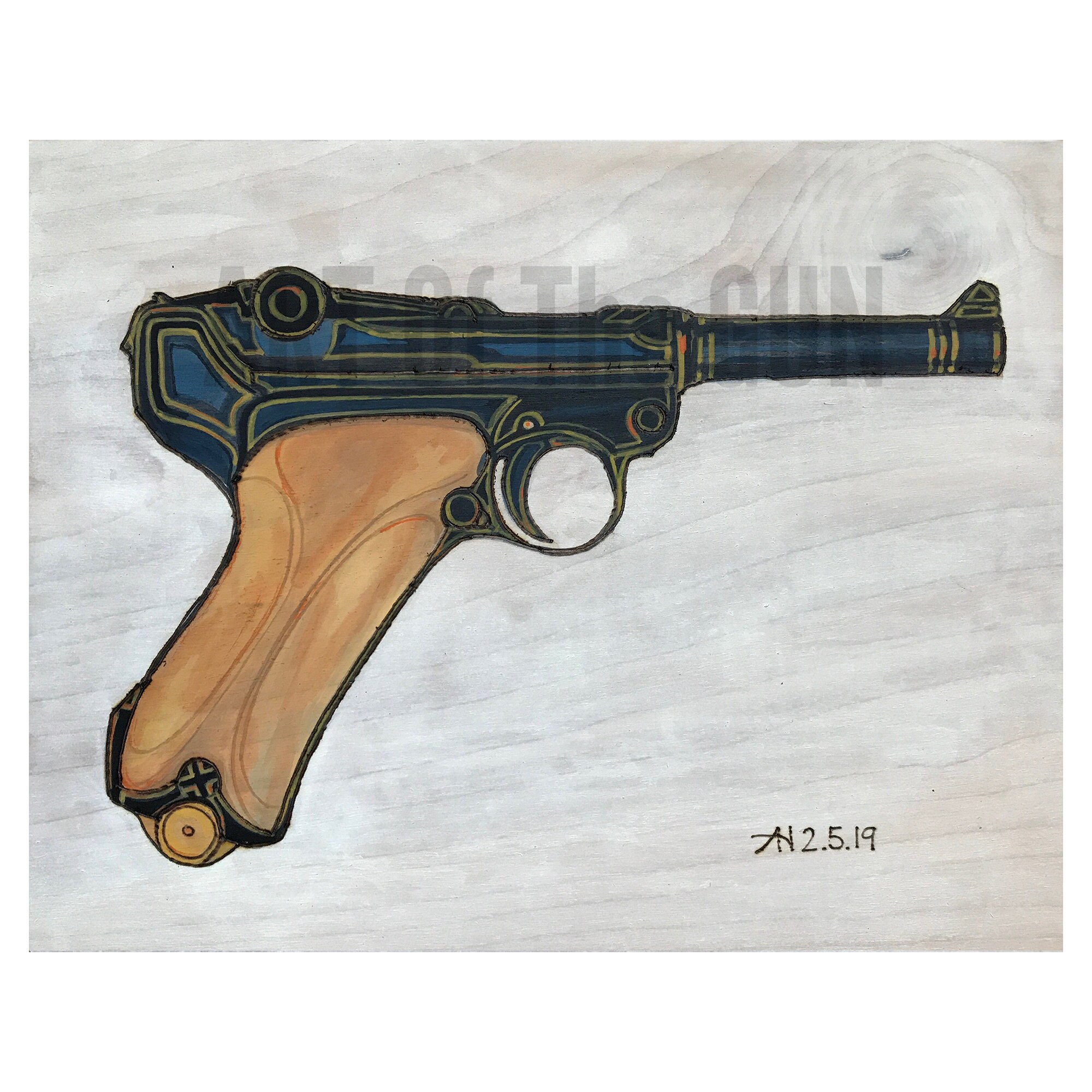 Art of the Gun Raymond J. Wielgus Luger Pistol Original Painting Gun