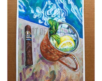 Moscow Mule by the Pool - Original Art Of The Gun Watercolor Painting