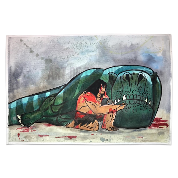 Spear Takes Care of Fang 12x18 Watercolor Painting | Inspired by