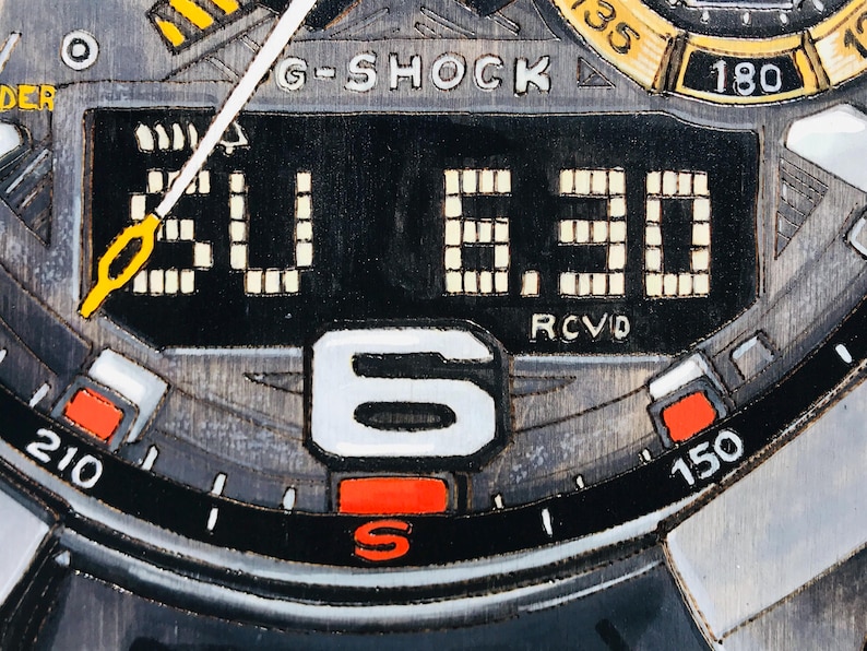 G Shock MUDMASTER GWGB1000EC - 18x24 Original Tactical Watch Painting on Wood Board bild 5