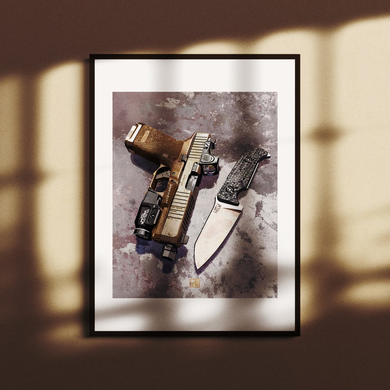 Art of the Gun Glock 19X & Matt Helm Work Knife Art Print Etsy