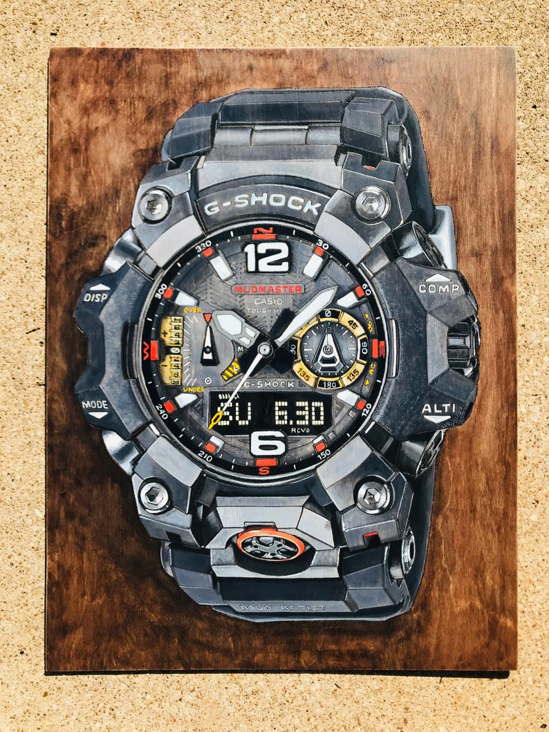 G Shock MUDMASTER GWGB1000EC - 18x24 Original Tactical Watch Painting on Wood Board bild 2