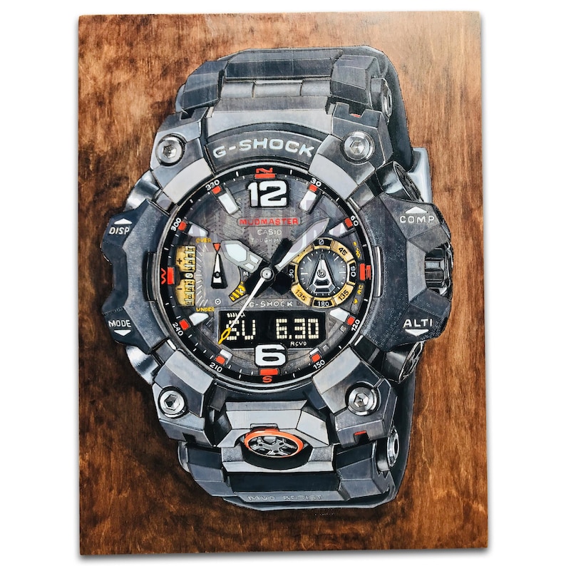 G Shock MUDMASTER GWGB1000EC - 18x24 Original Tactical Watch Painting on Wood Board bild 1