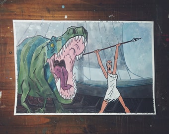 Fang and Mira Fight - Genndy Tartakovsky’s Primal Fanart | Original Watercolor Painting 12"x18"