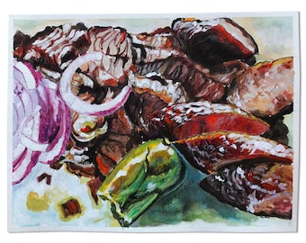 Barbeque Plate Watercolor Painting | Foodie Wall Art | Sausage and Brisket Lunch Plate | Texas BBQ