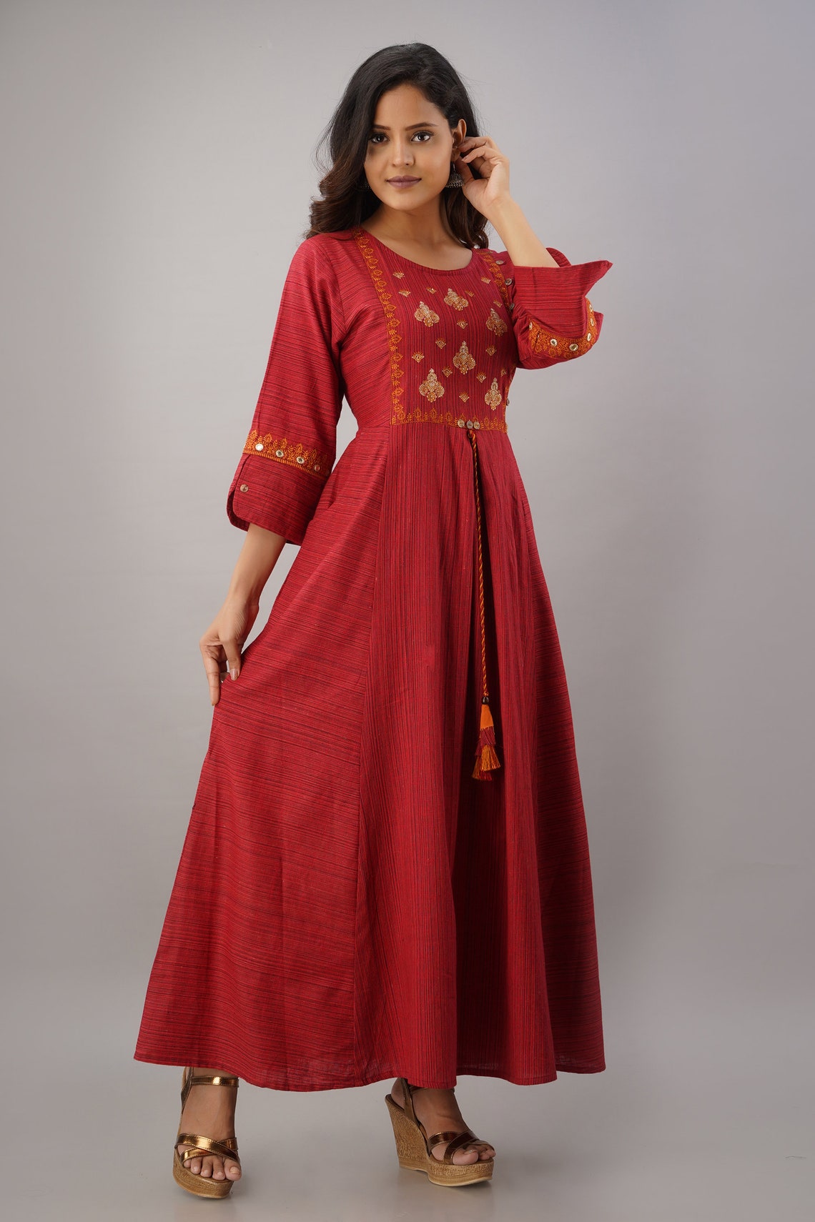 Women's Ethnic Dress for Wedding Modest Bridesmaid Festival Party embroidered Flared Dress With