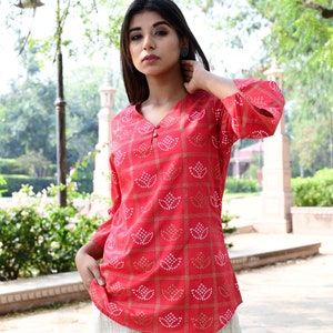 India Short Kurta Top set | Trousers Top Tunic Set | Bandhani Printed Top | Kurta Palazzo Set |  2021 Pajama pant set | Kurti bell sleeves