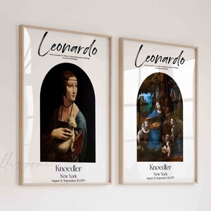 Leonardo da Vinci Print, Set of 2, Printable Wall Art, Italian Renaissance, Abstract Woman Face Drawing, Exhibition Poster, Gallery Wall Art