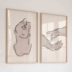 The Creation Of Adam Hands, David of Michelangelo, Printable Wall Art, Michelangelo, Hands Wall Art, Set of 2, Silhouette, Modern Wall Decor