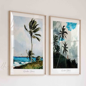 Winslow Homer Set of 2, Green Vintage Painting, Palm Trees Print, Watercolor Poster, Printable Wall Art, Exhibition Print, Living Room Decor