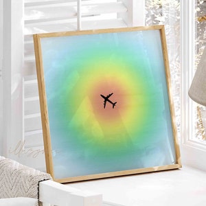 Boho Wall Art, Plane Wall Art, Blue Sky, Aura Gradient, Pastel Aura Art Print, Spiritual Art, Zodiac Aura Poster, Modernist, Airplane Poster