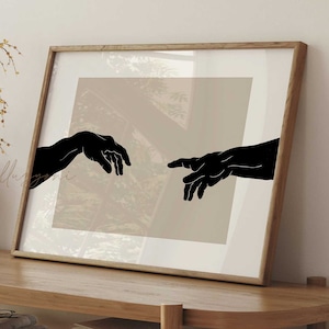 The Creation Of Adam Hands, Printable Wall Art, Michelangelo Wall Art, Horizontal Hand Silhouette, Mythology, Boho Home Decor, Minimal Print