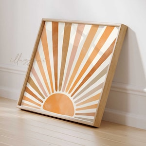 Boho Sun Print, afdrukbare muurkunst, Mid Century Print, One Line Sketch, Abstract Sun Print, minimalistische kunst, Boho Wall Art, geometrische kunstwerken