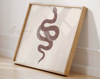 Boho Snake Print, Boho Wall Decor, Living Room Decor, Red Snake, Printable Wall Art, Snake Poster, Minimalist Print, Modern, One Line Poster
