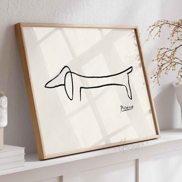 Picasso One Line Drawing, Dog Line Art, Printable Wall Art, Picasso Poster, Minimal Line Poster, Animal Sketch, Picasso Print, Sausage Dog