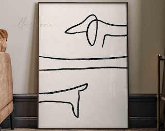 Picasso One Line Drawing, Dog Line Art, Printable Wall Art, Picasso Poster, Minimal Line Poster, Animal Sketch, Picasso Print, Sausage Dog