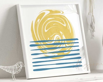 Abstract Sun Drawing, Boho Home Decor, Printable Wall Art, Mid Century, One Line Sketch, Minimal Nursery Room Decor, Modern Geometric Shapes