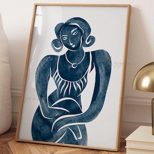 Henri Matisse Print, Printable Wall Art, Abstract Art Print, Blue Female Print, Nu Bleu Art, Minimal Wall Art, Digital Print, Woman Line Art