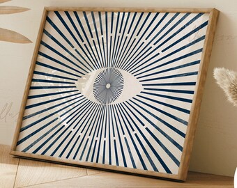 Boho Wall Art, Evil Eye Print, Printable Wall Art, Sunburst, Abstract Sun, Mid Century Poster, Modern Wall Art, Sun Print, Living Room Decor