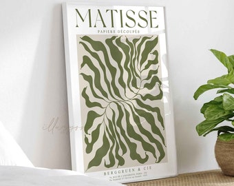 Green Leaf Poster, Botanical Wall Art, Printable Wall Art, Henri Matisse, Flower Print, Modern Gallery Poster, Exhibition Poster, Minimalist