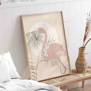 Flamingo Print, Printable Wall Art, Bohemian Wall Art, Animal Print, Abstract Print, Modern Print, Pink Flamingo Illustration, Digital Print