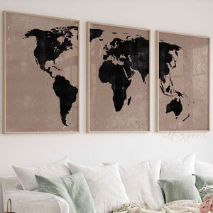 World Map Set of 3 Prints, Printable Wall Art, World Piece Wall Art ...