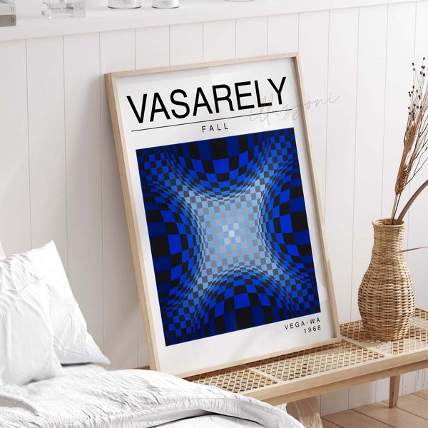 Impression Victor Vasarely, impression bleue abstraite, op art, art mural imprimable, affiche d'exposition, affiche géométrique, impression abstraite, optique vintage