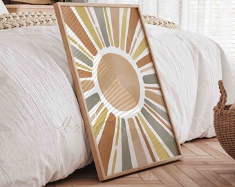 Sun Burst Illustration, Printable Wall Art, Mid Century Print, Abstract Sun Art, Geometric Art, Minimalist Print Decor, Colorful Sun Print