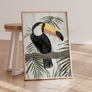 Tropischer Tukan Druck, druckbare Wandkunst, großes Wanddekor, Tropische Vögel Poster, Tukan Poster, bunter Wanddruck, tropischer Dschungel