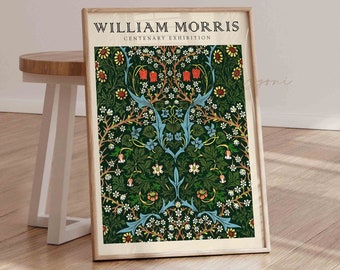 William Morris Print, Printable Wall Art, William Morris, Exhibition Poster, Flower Pattern, Minimalist Art, Floral Wall Art, Vintage Poster