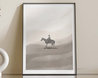 Boho Wall Print, Cowboy Print, Horse Print, Zuidwestelijke Muur Print, Afdrukbare Wall Art, Boho Art, Landscape Print, Minimal People Print