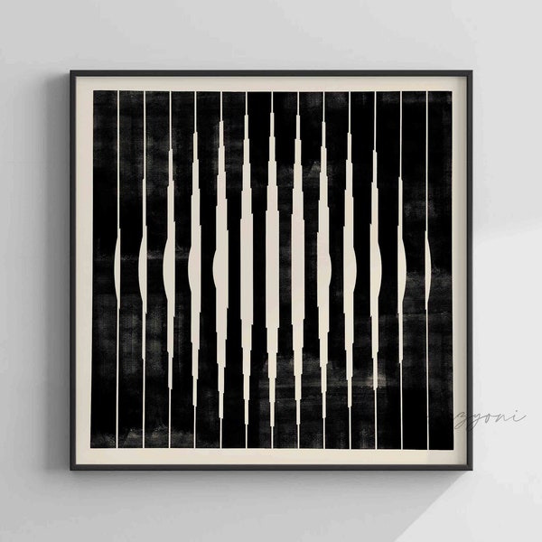 Affiche soleil minimal, affiche formes abstraites, art mural imprimable, impression Mid-Century, grande affiche géométrique, Victor Vasarely, op art, une ligne