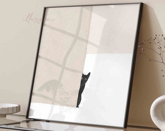 Abstract Black Cat Poster, Printable Wall Art, Minimalist, Living Room Decor, Abstract Wall Art, Boho Home Decor, Cat Silhouette, Watercolor