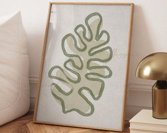 Green Leaf Poster, Botanical Wall Art, Printable Wall Art, Henri Matisse, Flower Print, Modern Gallery Poster, Exhibition Poster, Minimalist