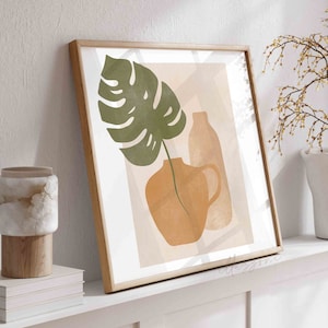 Desenho botânico abstrato, arte de parede para impressão, Boho, pintura solar mínima, esboço de folhas, pôster de flores, sunburst moderno, pôster de quarto de berçário