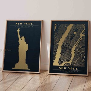 New York City Karte Poster, Freiheitsstatue Poster, druckbare Wandkunst, Manhattan Karte, Ausstellungsposter, Wohnzimmer Dekor, moderne Wandkunst
