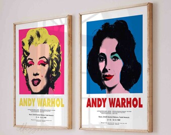 Andy Warhol Set of 2 Prints, Printable Wall Art, Pop Art Poster, Modernist Exhibition Poster, Boho Home Print, Living Room Decor, Minimalist