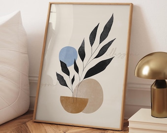 Botanical Wall Art, Printable Wall Art, Boho Home Decor, Modern, Minimalist, Terracotta Poster, Abstract Leaf, Sun Poster, Living Room Decor