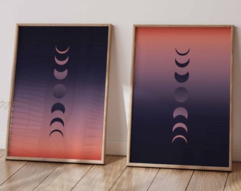 Boho Moon Print, Phases of the Moon, Printable Wall Art, Moon Wall Art, Moon Phases, Boho Wall Art, Nursery Wall Art, Sunset Print, Sunburst