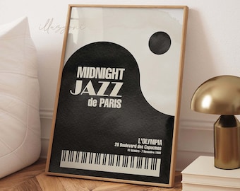 Jazz Music Festival Poster, Printable Wall Art, Vintage Jazz Poster, Retro Concert Print, Piano Wall Art, Abstract Poster, Minimalist Poster
