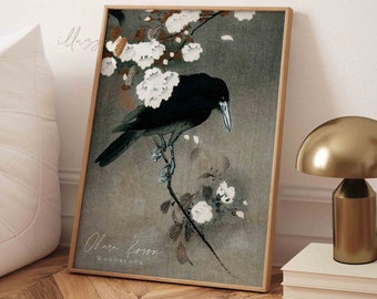 Vintage Poster, Crow and Blossom, Ohara Koson Print, Exhibition Poster, Printable Wall Art, Oriental Japanese, Living Room Decor, Boho Print