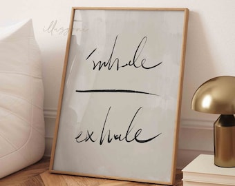 Impresión de inhalación y exhalación, arte de pared imprimible, decoración de sala de estar, arte de pared boho, cartel de cita, decoración del hogar de yoga, moderno, motivacional, regalo de Pilates