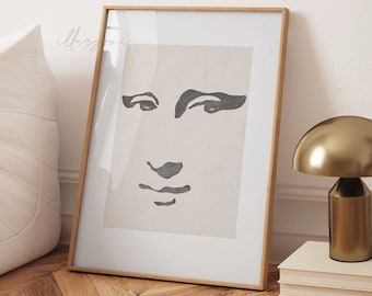 Abstract Mona Lisa Portrait Drawing, Printable Wall Art, Boho Home Art, Leonardo Da Vinci, Instant Digital Download, Modern, Minimal, Trendy