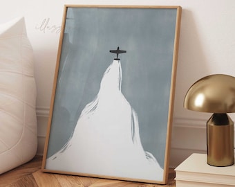 Abstract Plane Poster, Printable Wall Art, Transportation Painting, Boho Home Decor, One Line Sketch, Minimal Aviation Art, Aircraft Drawing