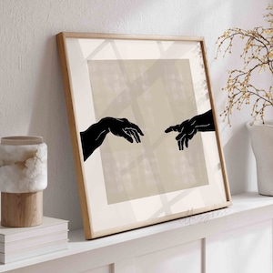 The Creation Of Adam Hands, Printable Wall Art, Michelangelo Poster, Square Hand Silhouette, Mythology Print, Michelangelo Hands, Boho Print